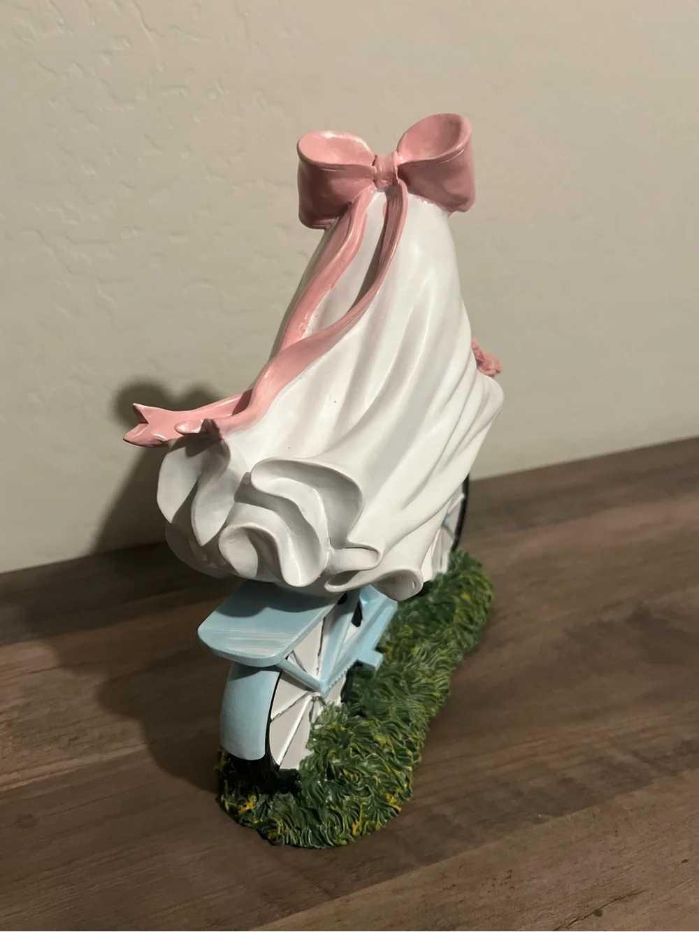 Girl Ghost on Blue Bike with Pink Bow & Basket of Flowers Figurine Halloween